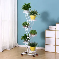 Nordic Iron Art Flower Stand, Multi-Storey Indoor Shelf, Living Room Plant Shelves, Balcony Household Stand with Wheels