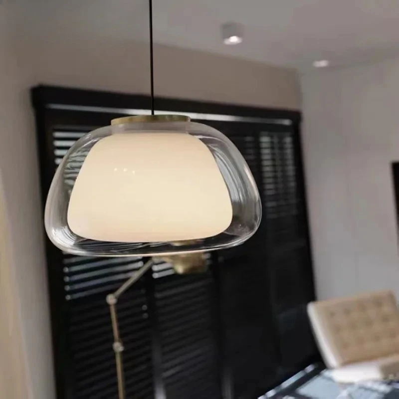

Small pendant light corridor foyer restaurant bar creative bedroom cream style single head double-layer glass pendant light
