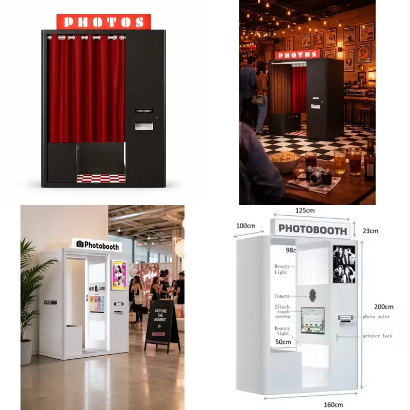 Classic Retro Style Photo Booth with SLR Camera Printer and Beauty Lamp for Bar Game Room Event Rentals