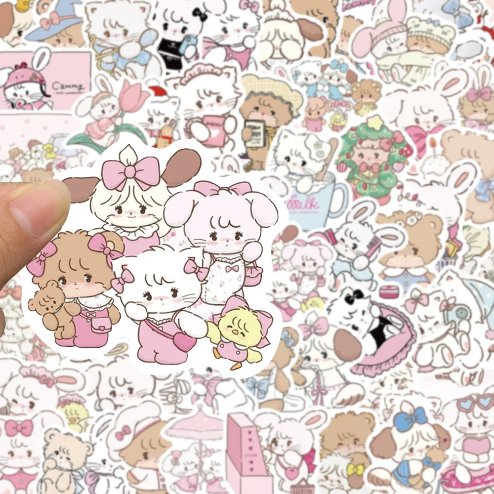 60Pcs mikko illustrations Sticker Pack Cute Rabbit Bear Hand Tent Sticker Decoration Mobile Phone Computer Water Cup Sticker