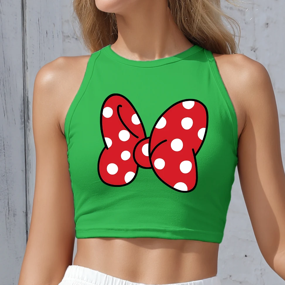 

Sexy Women Crop Top Shoulder Off Casual Disney Mickey Mouse Sleeveless Tank Tops Fashion Streetwear Y2K T-Shirt Women Clothes