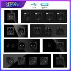 Wall Outlets and Touch Light Switch Socket with USB 20W Type C Fast Charge Glass Frame Electrica Plug 220V EU Standard Bingoelec