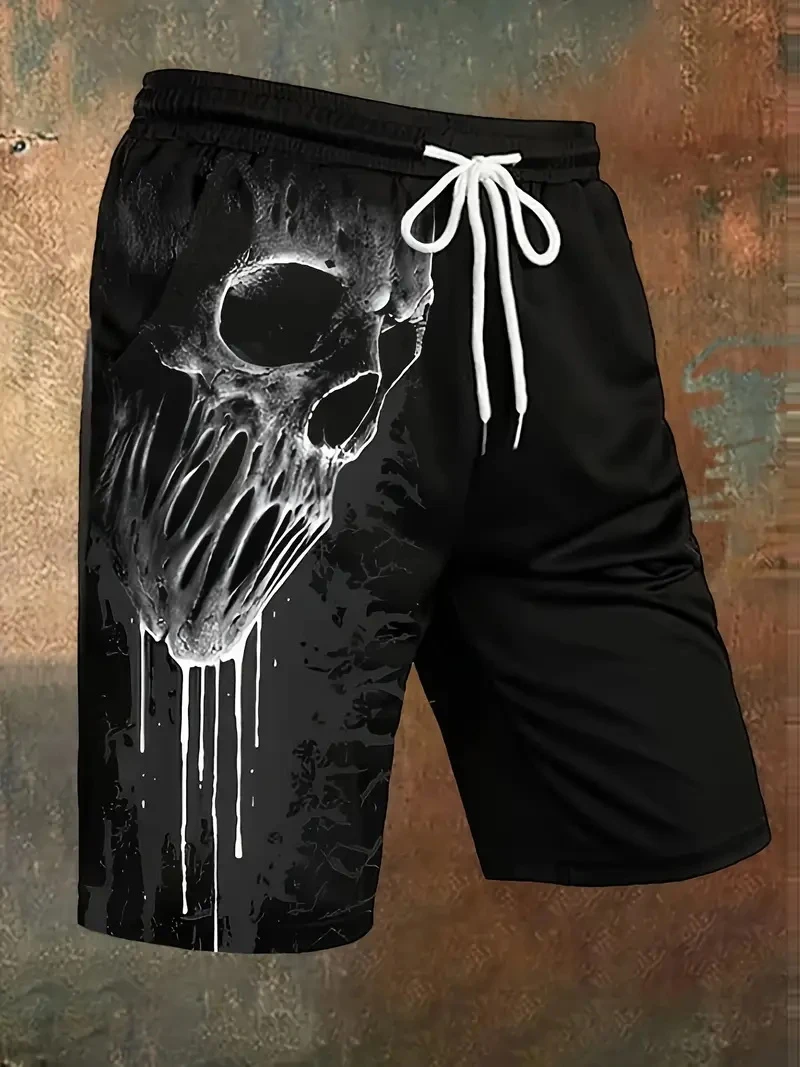 

Vintage Skull Pattern Beach Shorts For Men Fashion Summer Cool 3D Print Street Casaul Loose Streetwear Hip Hop Kids Short Pants