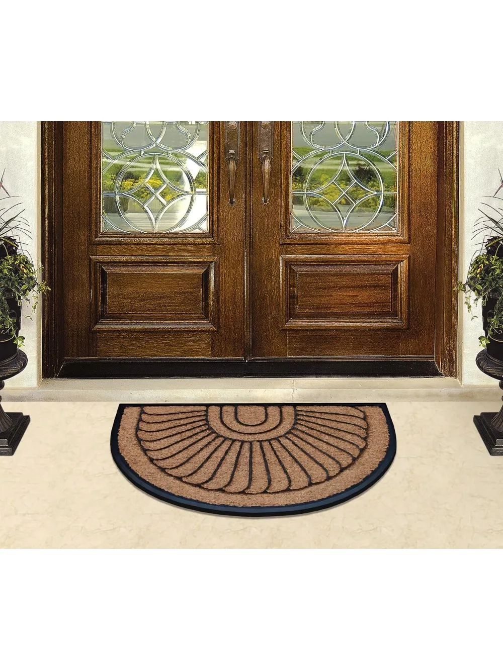 سجادة باب مطاطية من جوز الهند الطبيعي مقاس 24 × 36 شديدة التحمل منخفضة الكومة وسهلة التنظيف ومتينة للمدخل للاستخدام الداخلي في الهواء الطلق