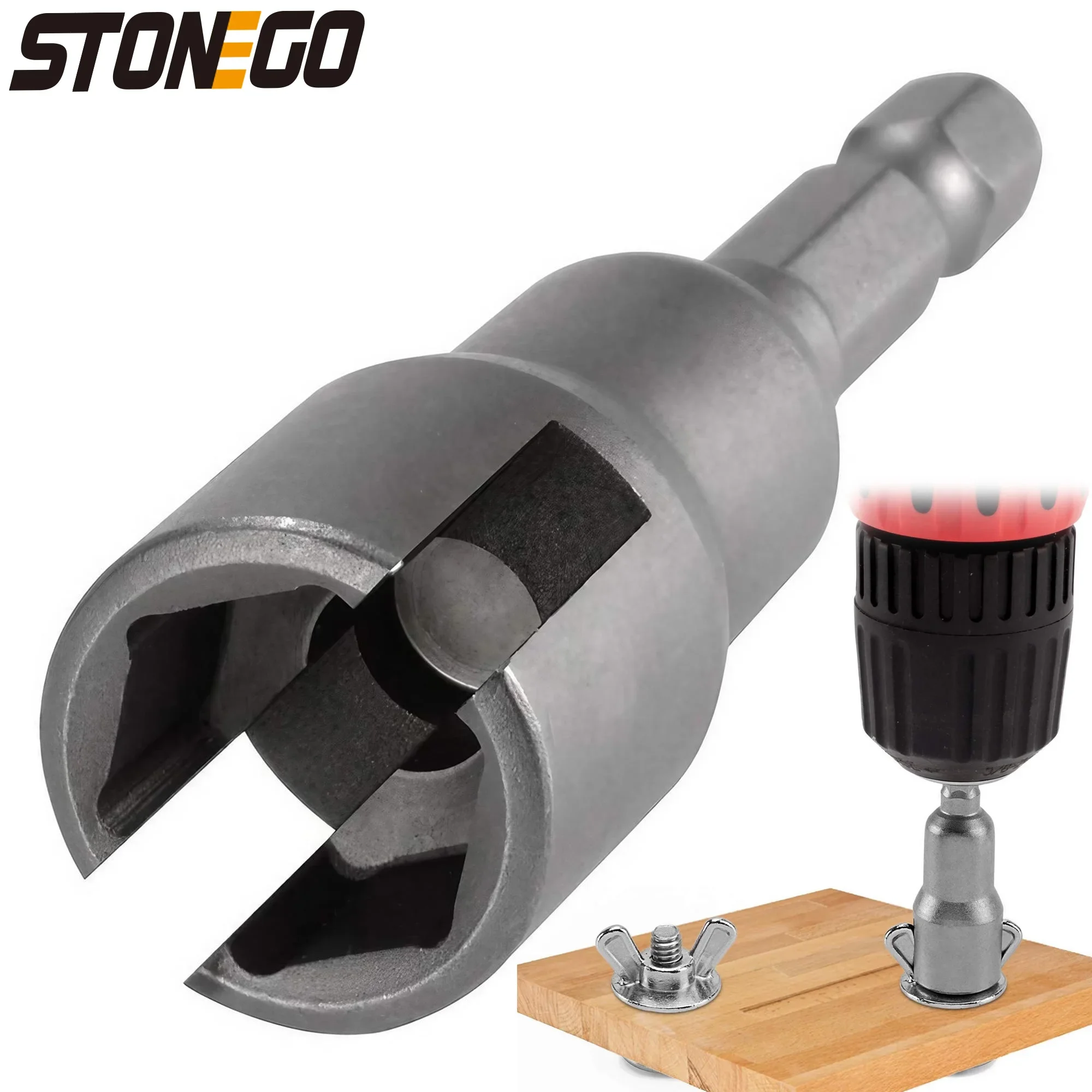 STONEGO 1PC Wing Nut Drill Socket Wrench Tool Set, 1/4