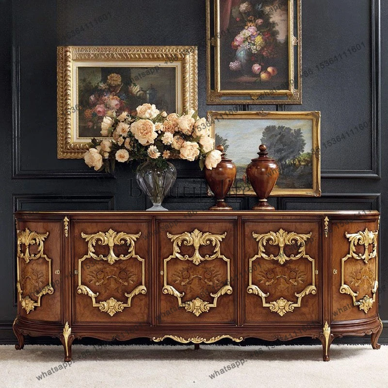 

European-style restaurant carved gold-painted foyer, entrance cabinet 5 doors, side cabinet furniture