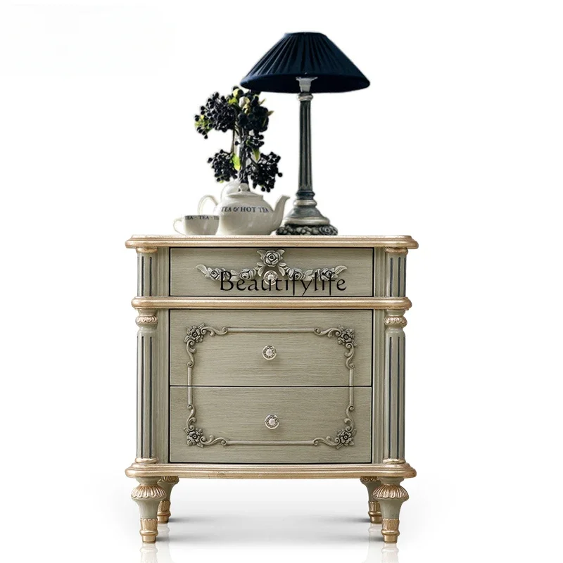 

European solid wood bedside table neoclassical small locker French luxury