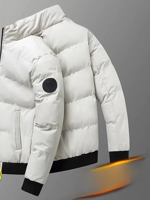 

Men's Thiened down Cotton Jaet Stand Collar Youth Anti-Cold Outerwear Long Sve Loose Fit Daily Wear Pure Color