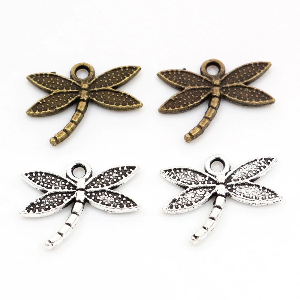 18x14mm 30pcs Antique Silver Plated and Bronze Plated Dragonfly Handmade Charms Pendant:DIY for bracelet necklace