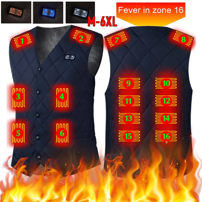 

HV-16B Fashion Heated Vest 16 Heating Zones Triple Gears Temperature Level Control Winter USB Electric Heating Jacket For Hiking