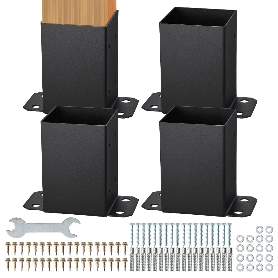 

Кронштейны для деревянных столбов 4x4, 4 шт., внутренний размер 3.6x3.6, сверхпрочные, с порошковым покрытием, матовый черный, для опоры перил павильонов и террас