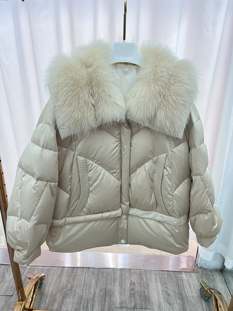 2024 New Fashion Goose Down Jacket Real Fur Coat Natural Fox Fur Collar Winter Women Jacket Thick Outerwear Warm