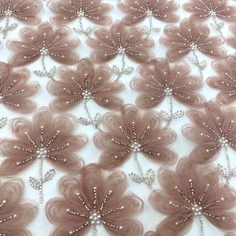 

Latest African Tulle Chiffon Lace Fabric High Quality Nigerian French Tulle Mesh Lace With BeadsTS2677