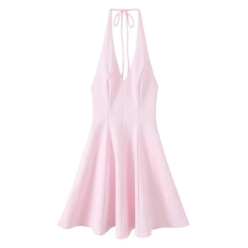 Imagen 2 del producto Willshela, moda para mujer, Mini vestido liso con espalda descubierta y cremallera, corte en A, Vintage, cuello Halter, sin mangas, vestidos elegantes para mujer