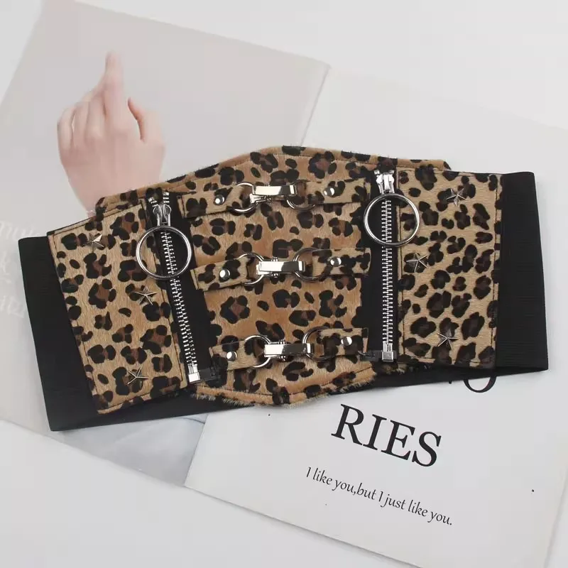 Cincher เอวผู้หญิงพิมพ์ลายเสือดาวที่ทันสมัย – เข็มขัดกว้างยืดสําหรับเดรสและเสื้อเชิ้ต, จัดแต่งทรงผมรัดตัวอเนกประสงค์