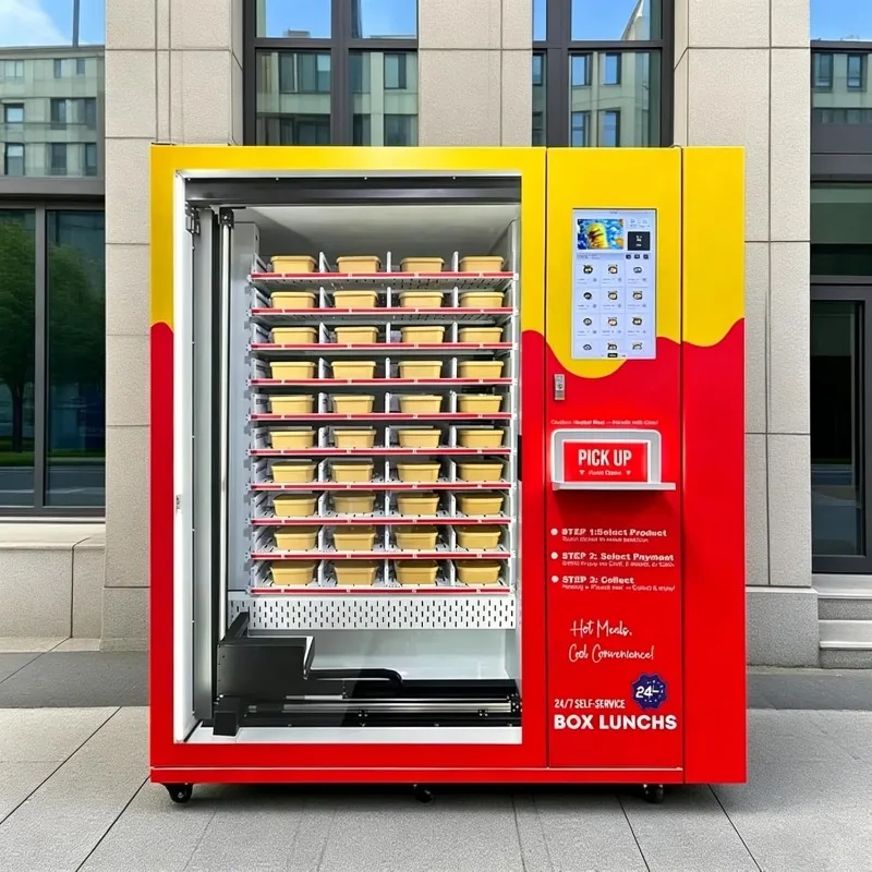 Smart Hot Food Vending Machine Cashless Touch Screen Grab and Go Lunch Box Dispenser for Workplace Office Campus Hospital