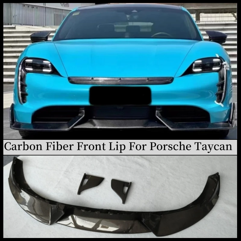 For Porsche Taycan 2019-2024 Real Carbon Fiber Front Lip Bumper Diffuser Spoiler Body Kit Splitter MSY-Model