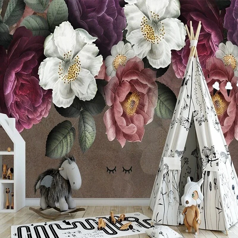 

Nordic Ins Hand-Painted Vintage Floral European Country-Style Landscape Interior TV Living Room Sofa Background Wall Wallpaper