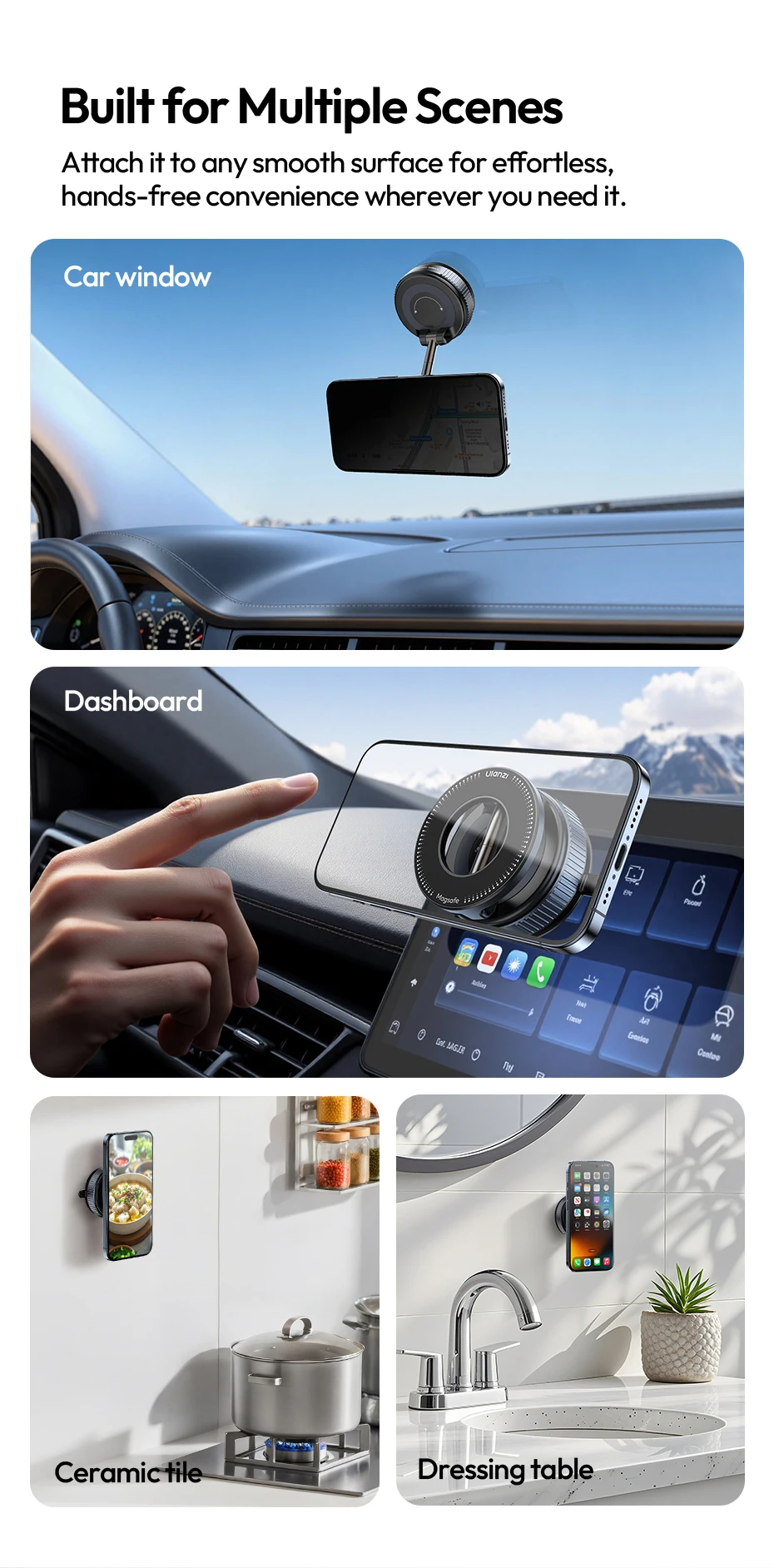 Ulanzi SK-25 Handyhalter Vakuumsauger MagMount 360° ° Flexible Anpassung für Smartphone, Autofenster, Armaturenbrett, Livestream Vlog – Detail 5