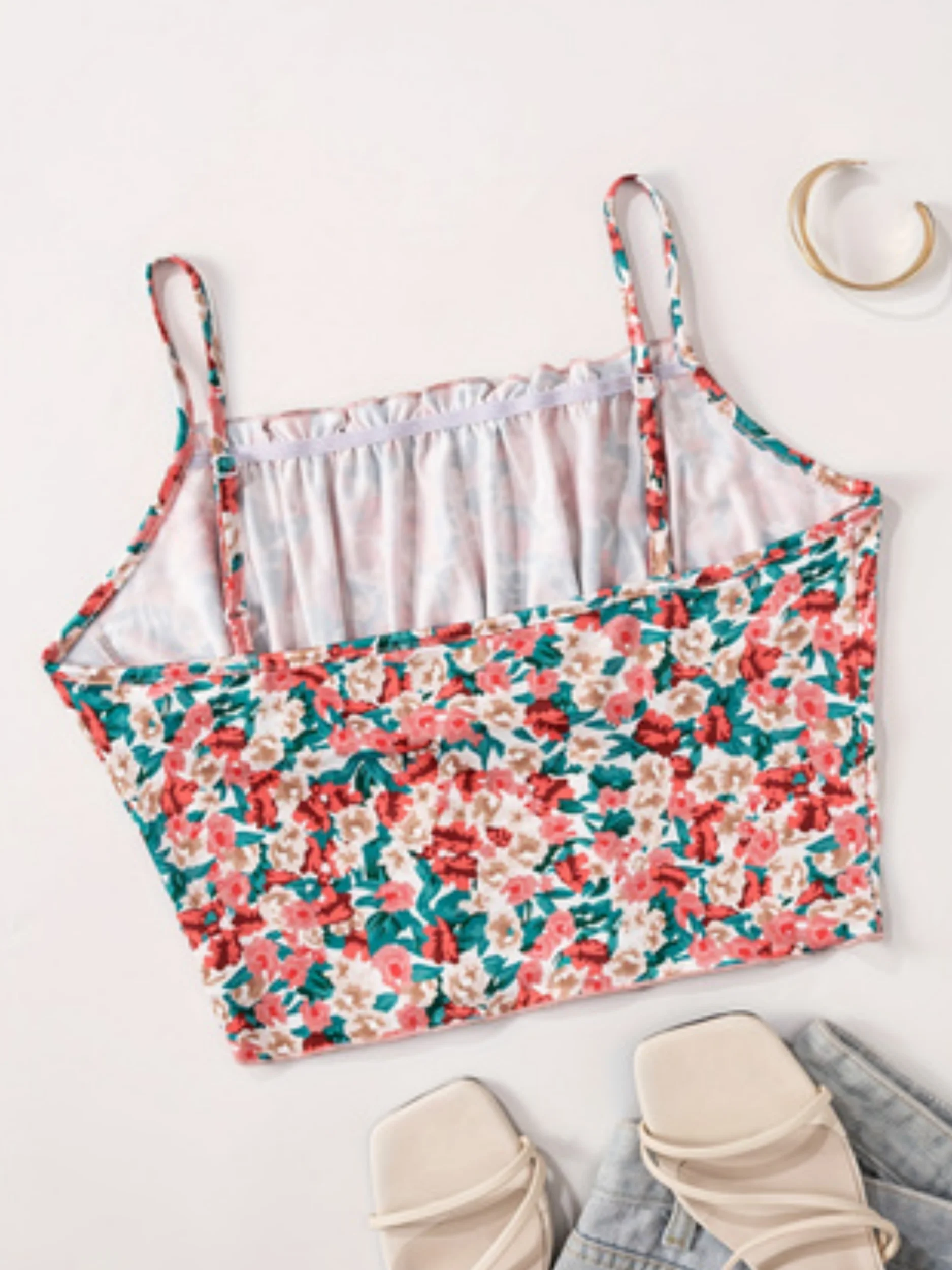 Wiosenne, letnie i jesienne damskie, chłodne i swobodne topy na ramiączkach z kwiatowym wzorem.