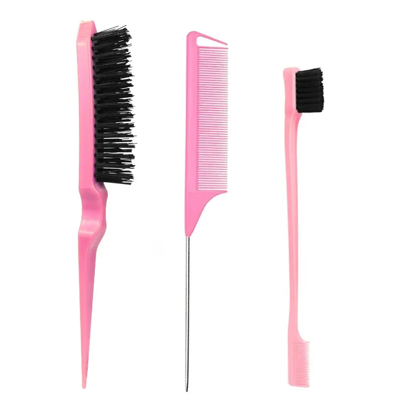 3Pcs Hair Styling Comb Set Teasing Hair Brush Triple Teasing Comb Rat Tail Combs Edge Brush Hair Tail Tools Braid Tool Loop