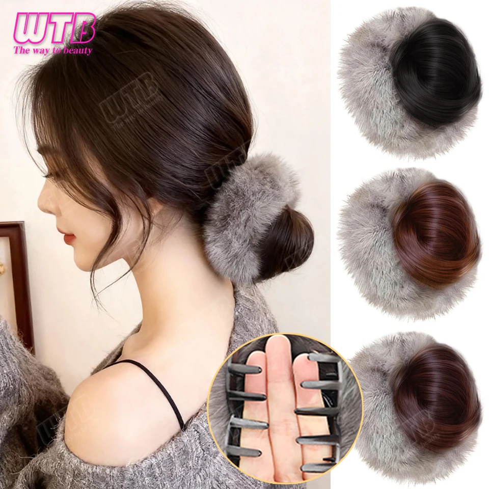 WTB Synthetic Wig Grip Style Gray Plush Hair Accessories Style Straight Doughnut Bun Suitable for Ladies to Wear Daily