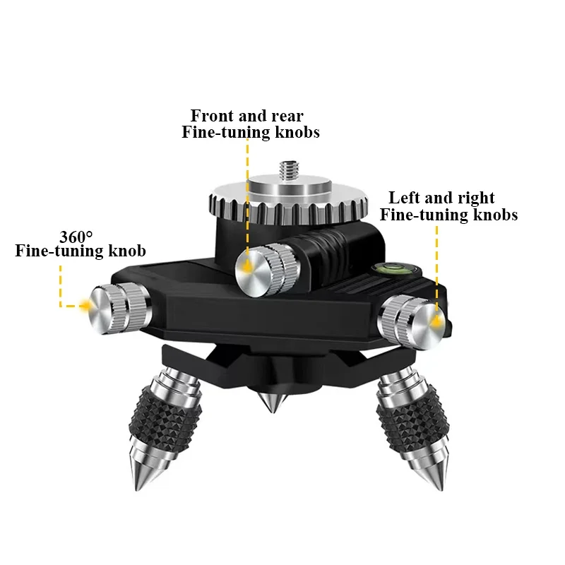 Aluminum Alloy 360° Fine Tuning Holder Rotatable Base Adjustment Tripod Stand for 1/4 inch Threaded Laser Levels Bracket