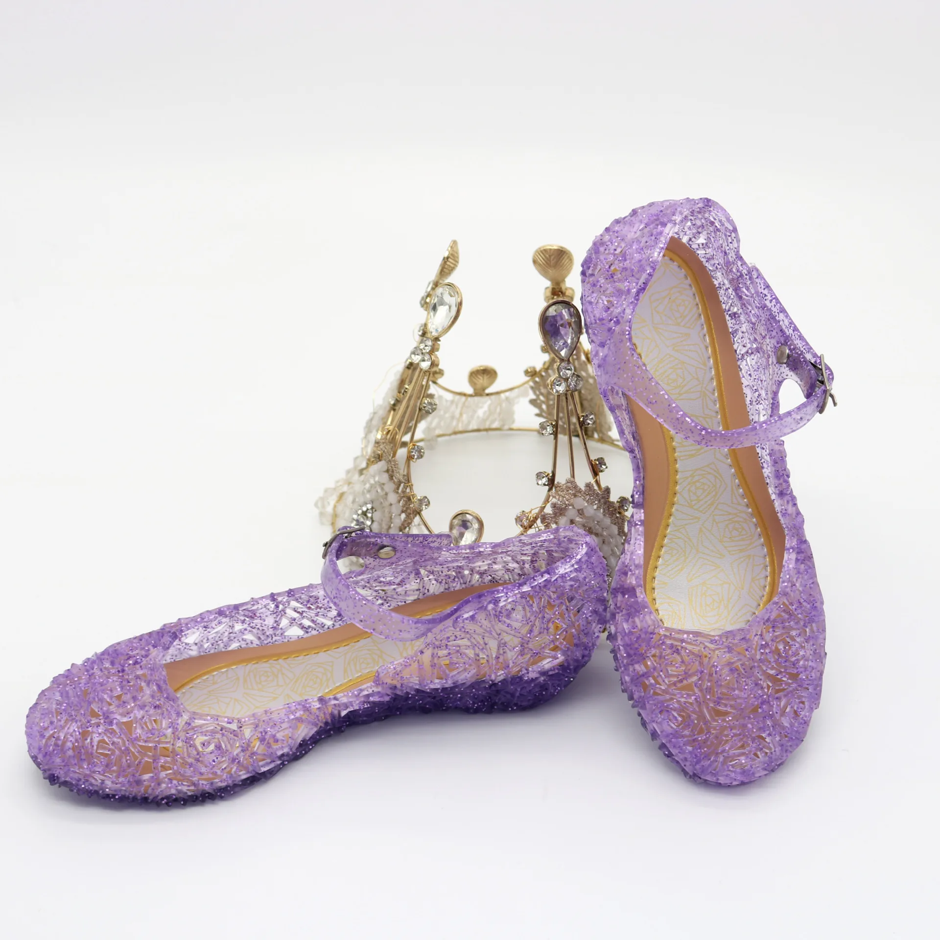 Sandalias de gelatina de cristal de princesa para niños y niñas, zapatos de tacón alto elegantes y bonitos, disfraz de Anime, fiesta de Carnaval y baile