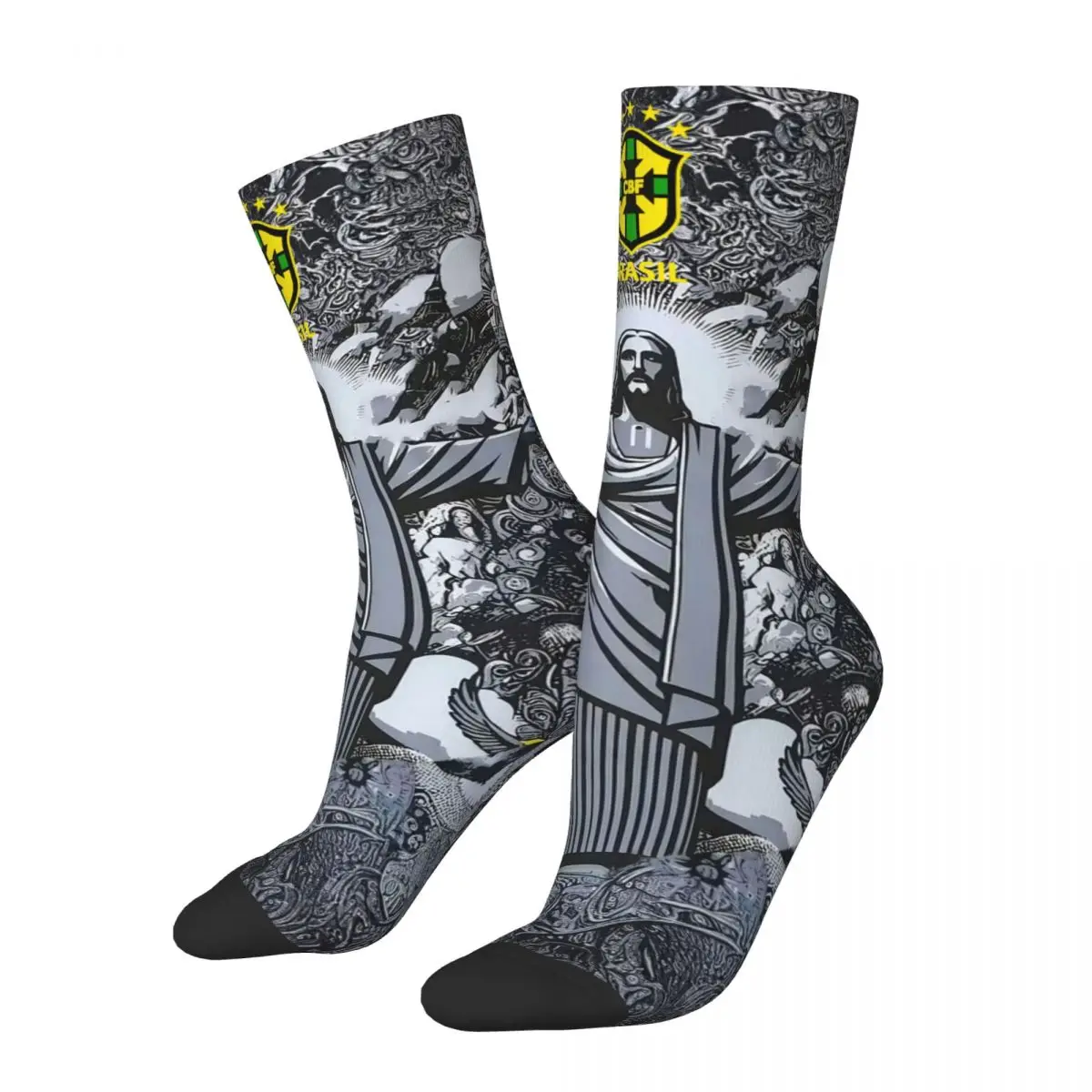 2024 New Arrival Brazil Special Edition Jesus Black Gray Football Socks Accessories For Men Women Cozy Socks Birthday Present