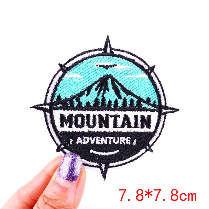 Mountain Adventure Patch Outdoor Camping Embroidered Patches On Clothes Applique Iron On Patches For Clothing Waves Stickers DIY