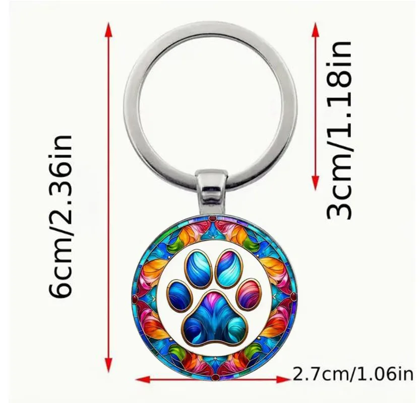 Charming retro style colorful paw print keychain - zinc alloy, perfect gift for pet lovers on birthdays, Christmas, and Easter