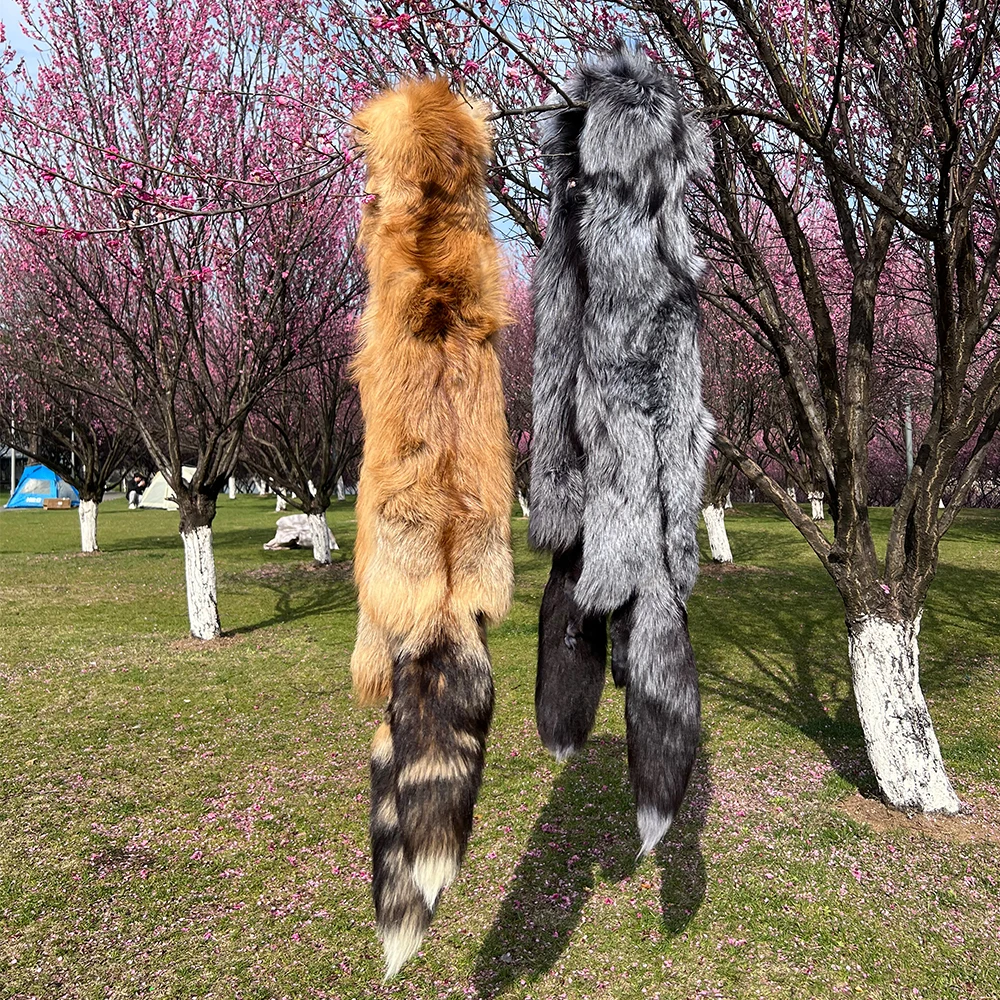 

2023 women spring winter real fox fur long scarf fashion genuine silver fox fur bigger collar luxury natural red fox fur shawl