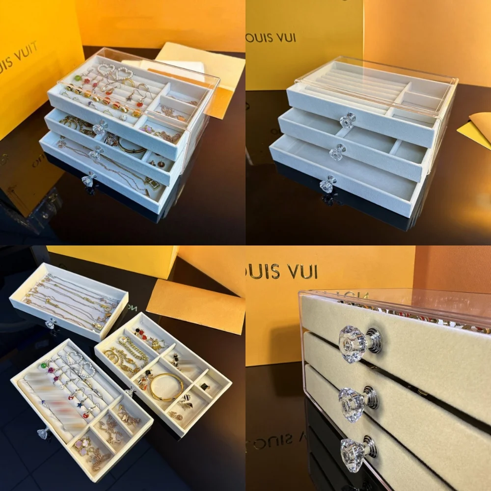 

Jewelry Storage Box 3 Layers High-end Home Travel Lockable Jewelry Box Multi-Color Earring Necklace Ring Storage Gift For Woman