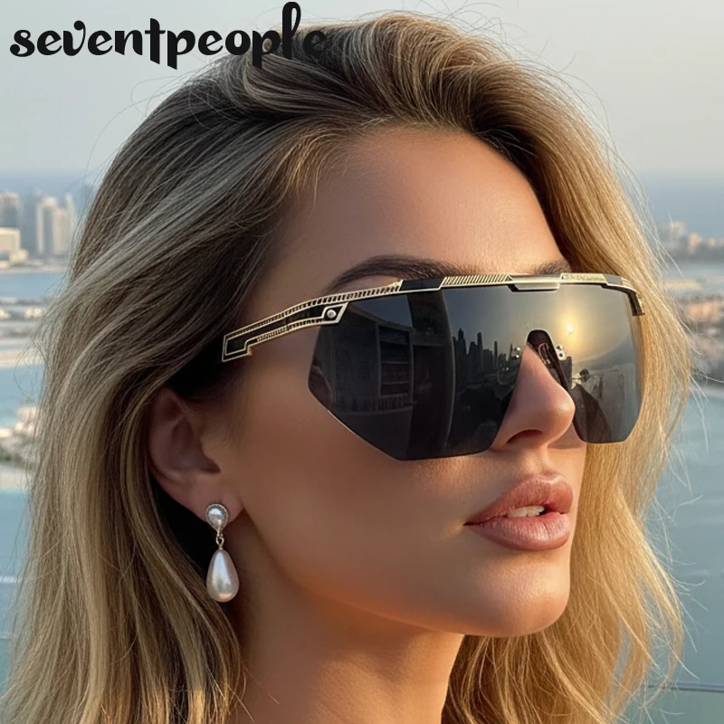 

Oversized Steampunk One-Piece Sports Shield Sunglasses Women 2025 Luxury Brand Vintage Punk Irregular Goggle Sunglass Shades
