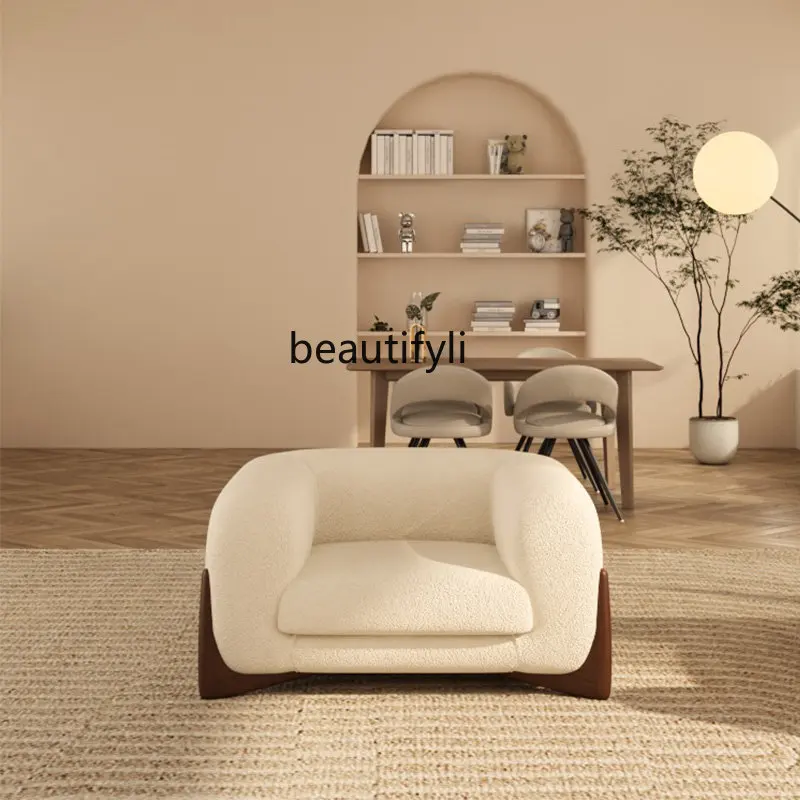 

Living Room Single-Seat Sofa Chair Coffee Table Combination Straight Fabric Simple Small Apartment Solid Wood Chair Minimalist