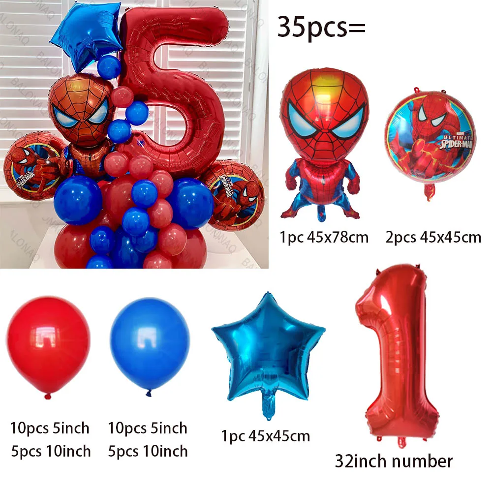 35pcs Spiderman Helium Foil Balloon 32inch Baby Shower Decor Birthday Party Spider Ballon Decoration Boys Kids Toys Air Globos