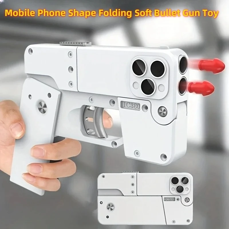 Mobile Phone Shape Folding Toy Gun Soft Bullet Gun Toy Creative Deformation Pistol Shooting Toy for Kids Adults Outdoor Sports view 2