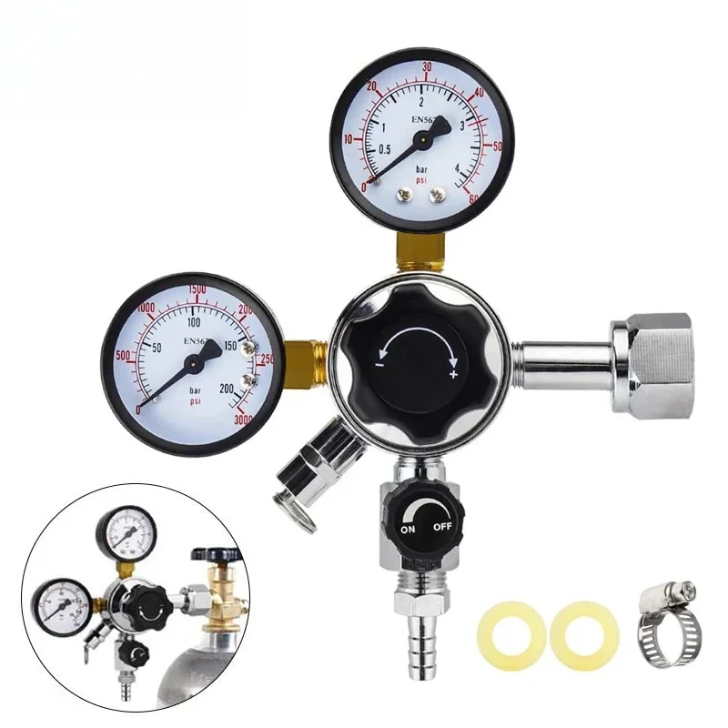 W21.8 Co2 Regulator,Homebrew Keg Kegerator Regulator 3000PSI Pressure Dual Guage Co2 Regulator with Safety Pressure Relief Valve