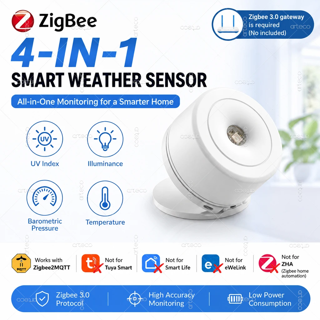 Wireless Zigbee 3.0 UV Air Pressure Sensor With Illuminance Temperature Detection,Thermometer,For Home Assistant Zigbee2MQTT