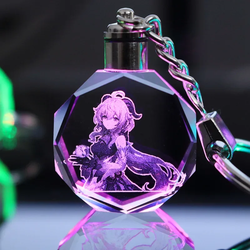 Genshin Impact Anime Figure Game Character Venti Eula Zhongli Colorful Luminous Crystal Keychain Children\'s Toy Birthday Gifts