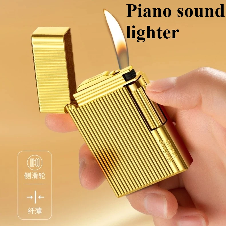 

Langsheng Classic Retro Lighter Steel Sound Side Sliding Grinding Wheel Inflatable Open Flame Metal Cigarette Accessories