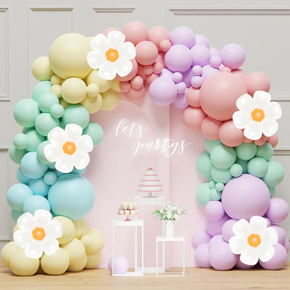 Daisy Balloon Garland Arch Set 136 Pieces White Fashionable Flowers Macaron Pink Yellow Blue Purple Balloon Birthd