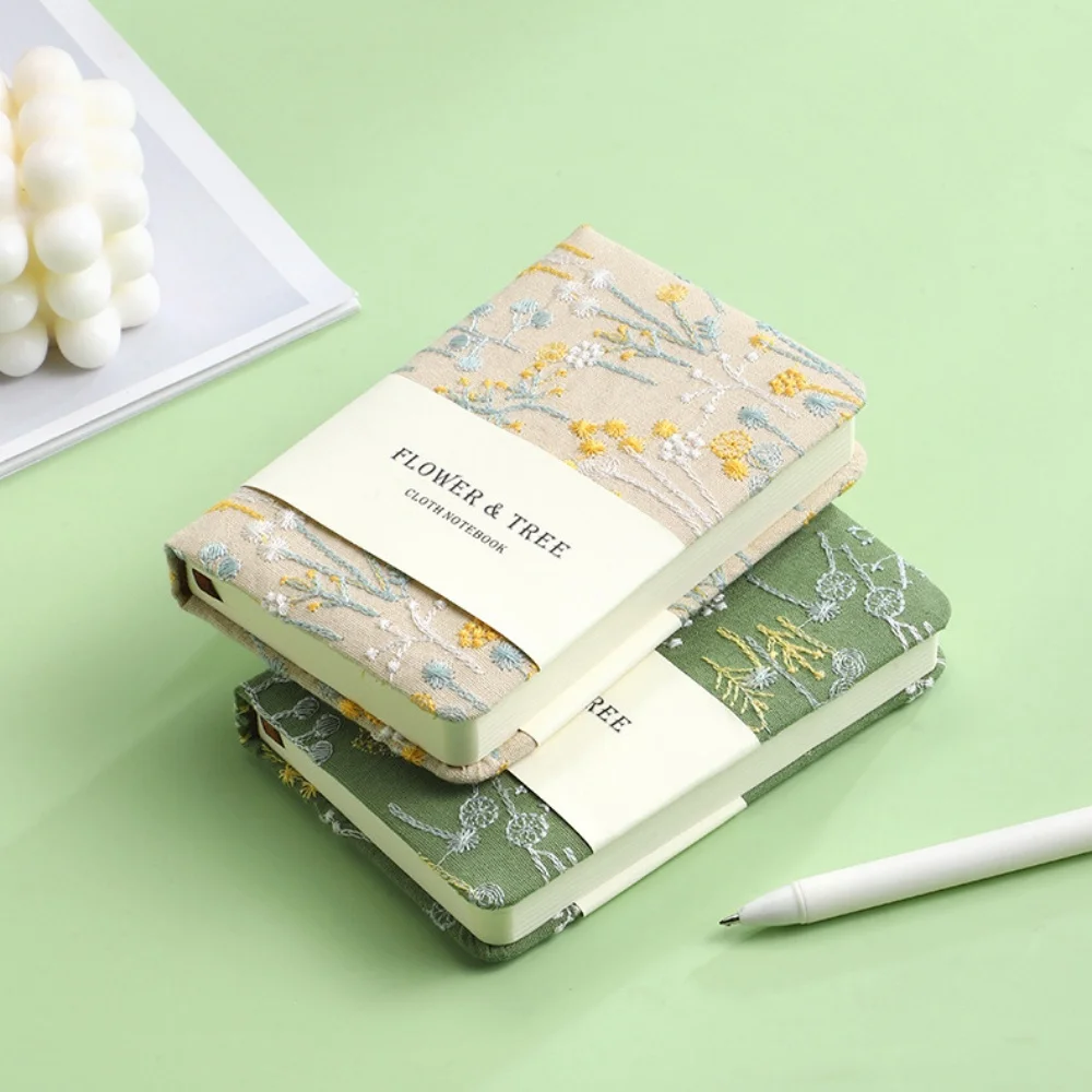 A6 Cloth Embroidery Notebook Flower Tree Pattern Journal 128 Sheets Lined Paper Portable Diary Travel Writing Stationery