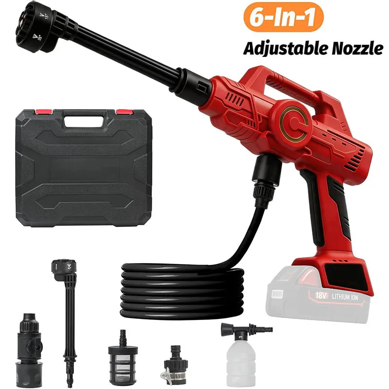 Cordless Car Cleaner Tool Compatible with Milwaukee M18 Battery, Portable Power Yard Cleaner with 6-in-1 Nozzle + Garden Hose Connector, Handheld Water Cleaner for Car/Garden/Boat (Tool Only)
