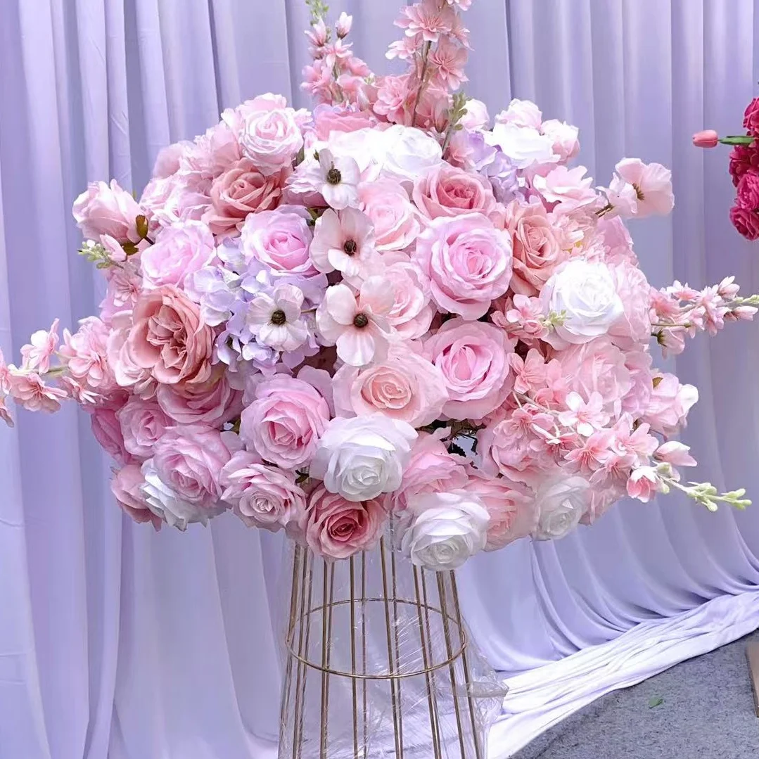 

Baby Shower Pink Party Decoration 60cm Artificial Silk Rose Pink Wedding Centerpieces Flower Ball