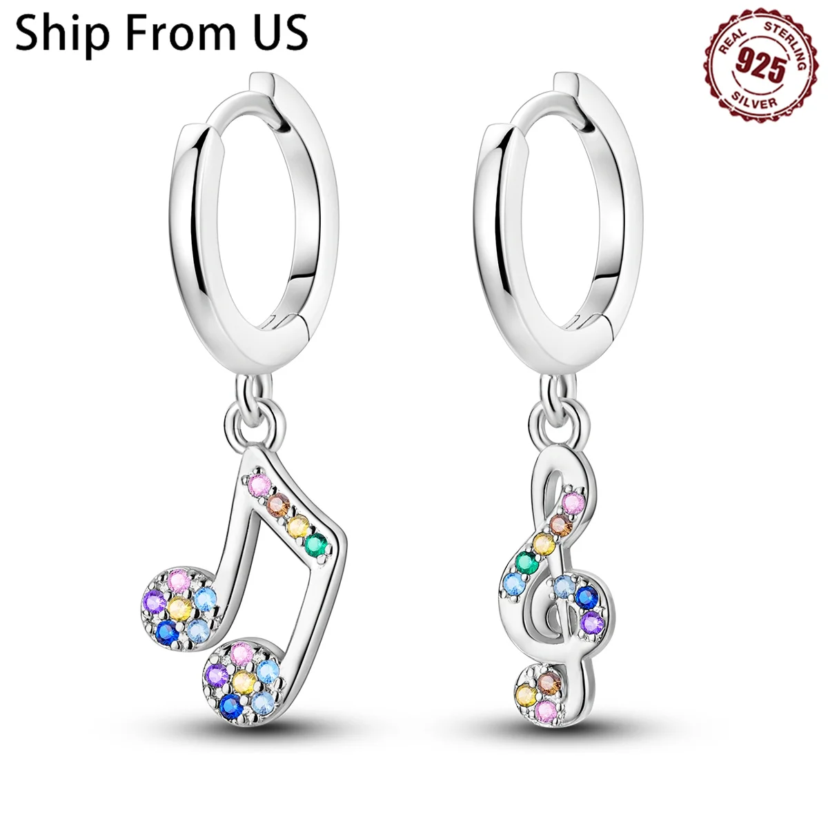 925 Sterling Silver Colored Zircon Music Symbols Series Jewelry Fashion Zircon Circle Hoop Earrings For Women Jewelry S925 Gifts