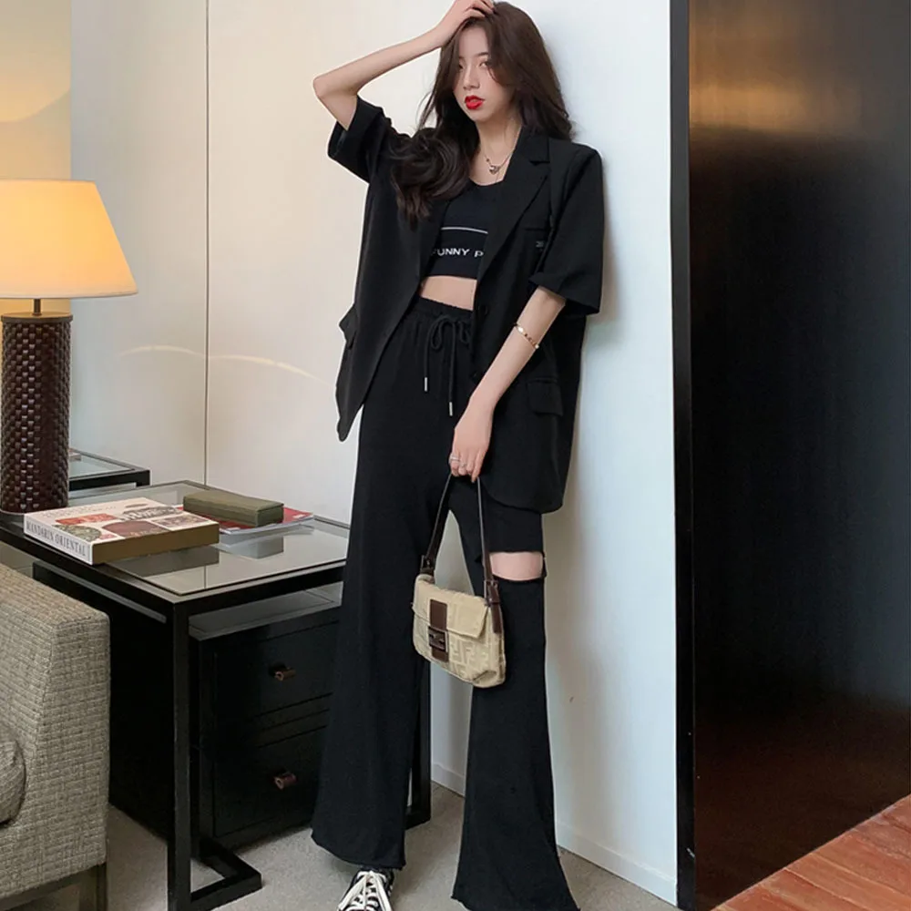 Summer Women Suit Jackets Oversized Short Sleeves Blazer Mujer Jacket Korean Fashion Coats Cardigans Thin Tops Buttons Pockets