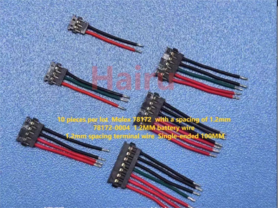 10pcs for MOLEX 78172 - With a spacing of 1.2mm 78172-0004 - 1.2MM battery wire. 1.2mm spacing terminal wire. Single-ended 100MM