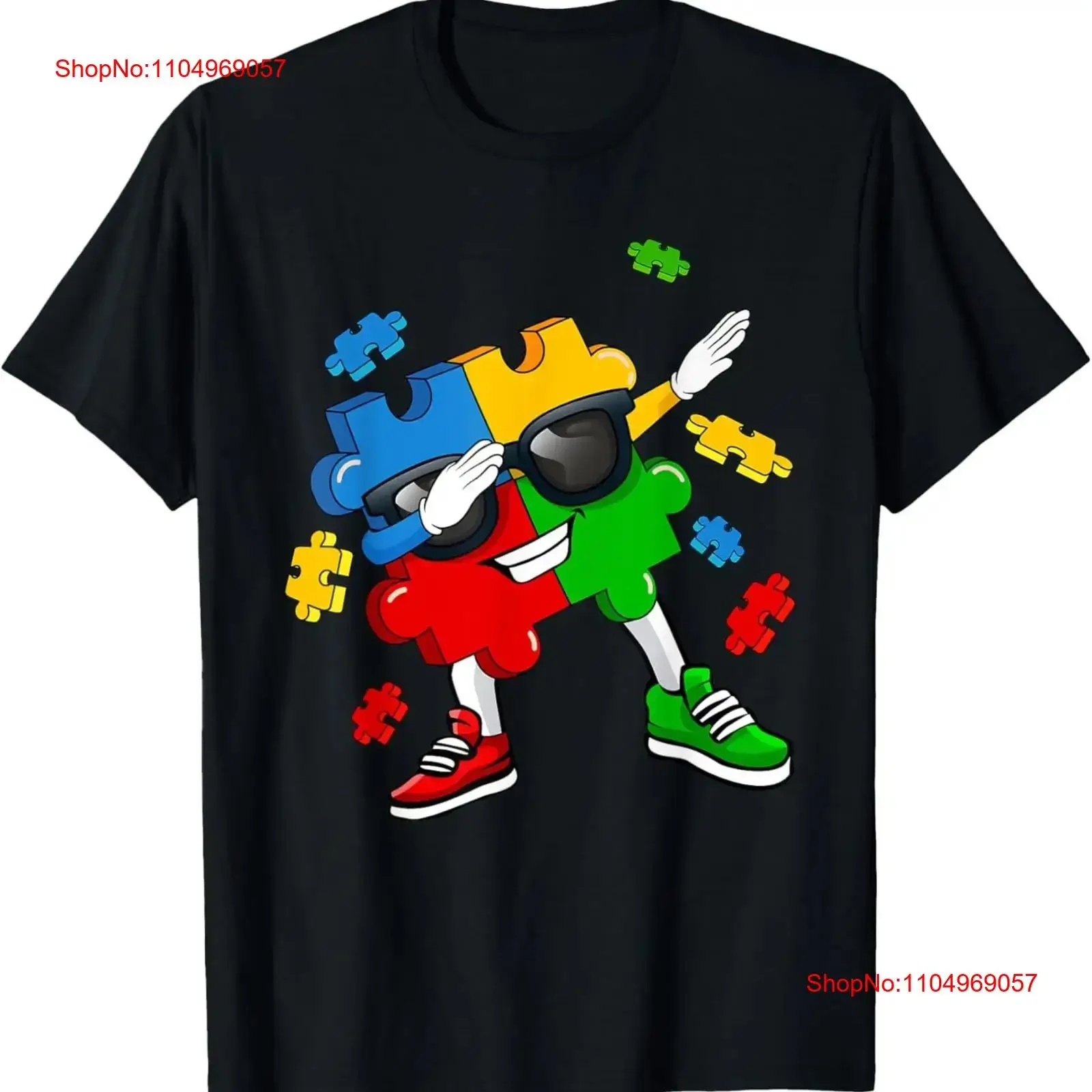 

Dabbing Puzzle Piece Sunglasses Autism Kids T Shirt vintage Washed homme fashion designer clothes Soft Comfortable Slightly