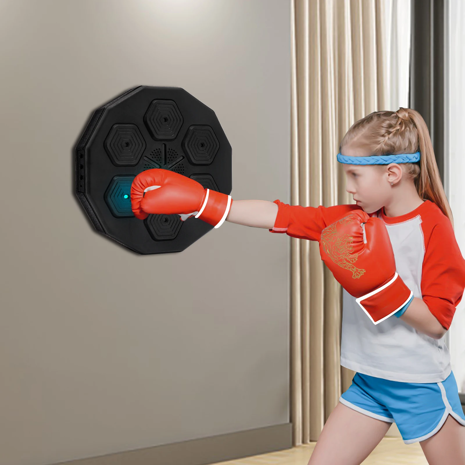 

Music Boxing Wall Target W/Gloves Bluetooth LED 3 Installation Modes for Adult/Children Home Fitness 40x40cm